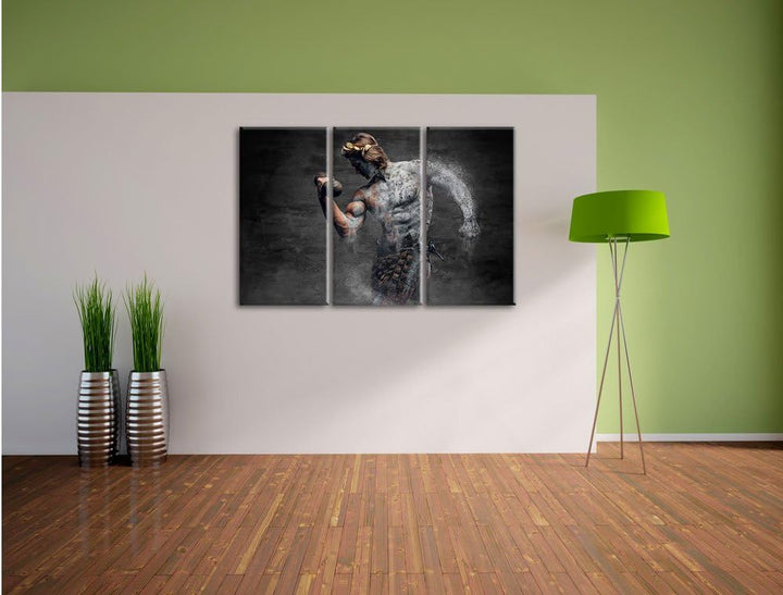 Pixxprint antiker männlicher Sportler als Leinwandbild | Grösse: 3 Teilig (120x80) | Wandbild| Kunst