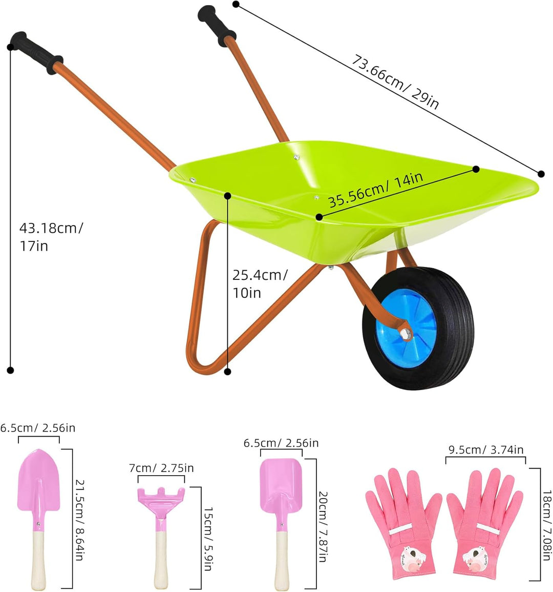 Schubkarrenset für Kinder, Gartenschubkarre en Metal, Kinder Gartengeräte, Gartenwerkzeug Kinder zum