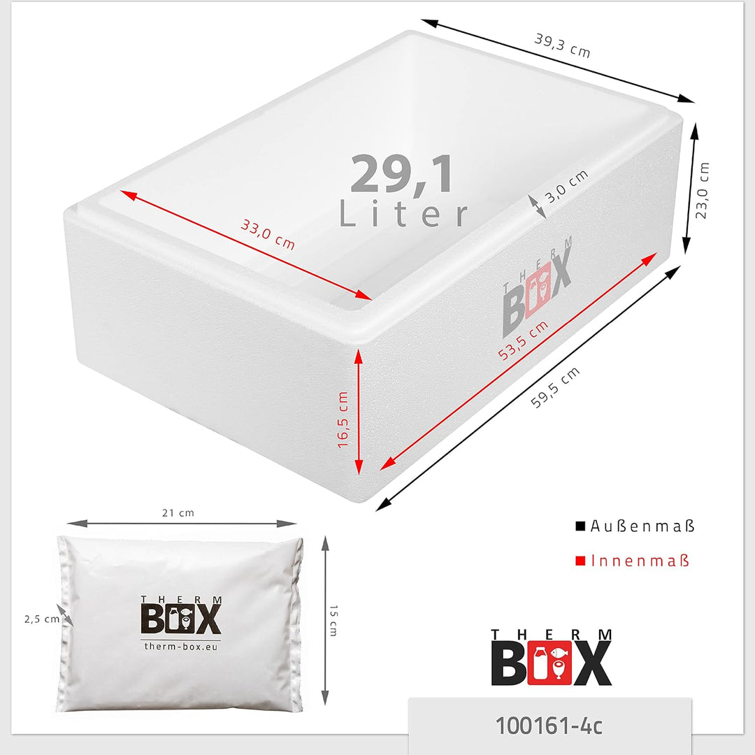THERM BOX Styroporbox 28L bis 61,5L mit Kühlakkus für Kühlbox Verschiedene Grössen Transportbox Ther