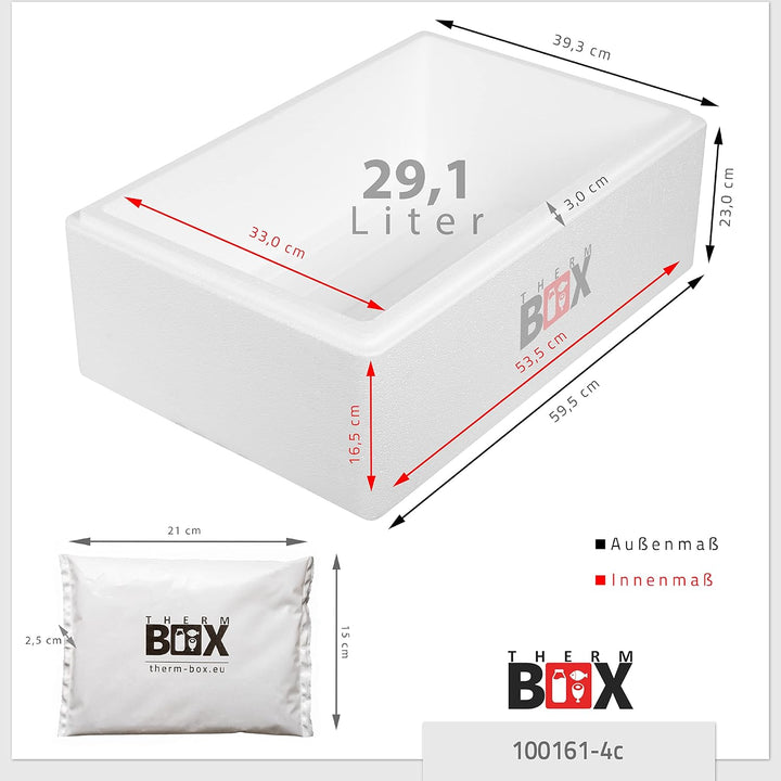 THERM BOX Styroporbox 28L bis 61,5L mit Kühlakkus für Kühlbox Verschiedene Grössen Transportbox Ther