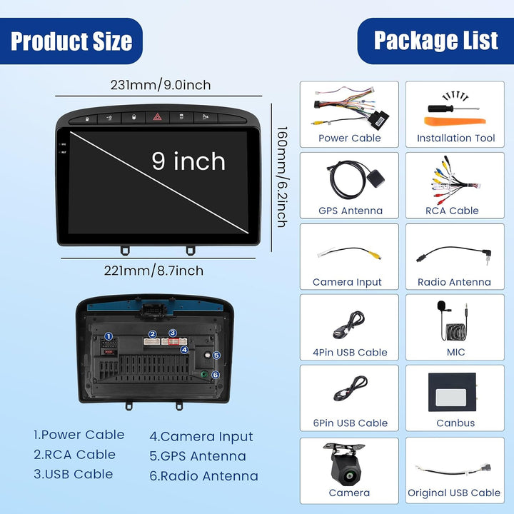 Inefala Android 15 Autoradio für Peugeot 308/408 2007-2015