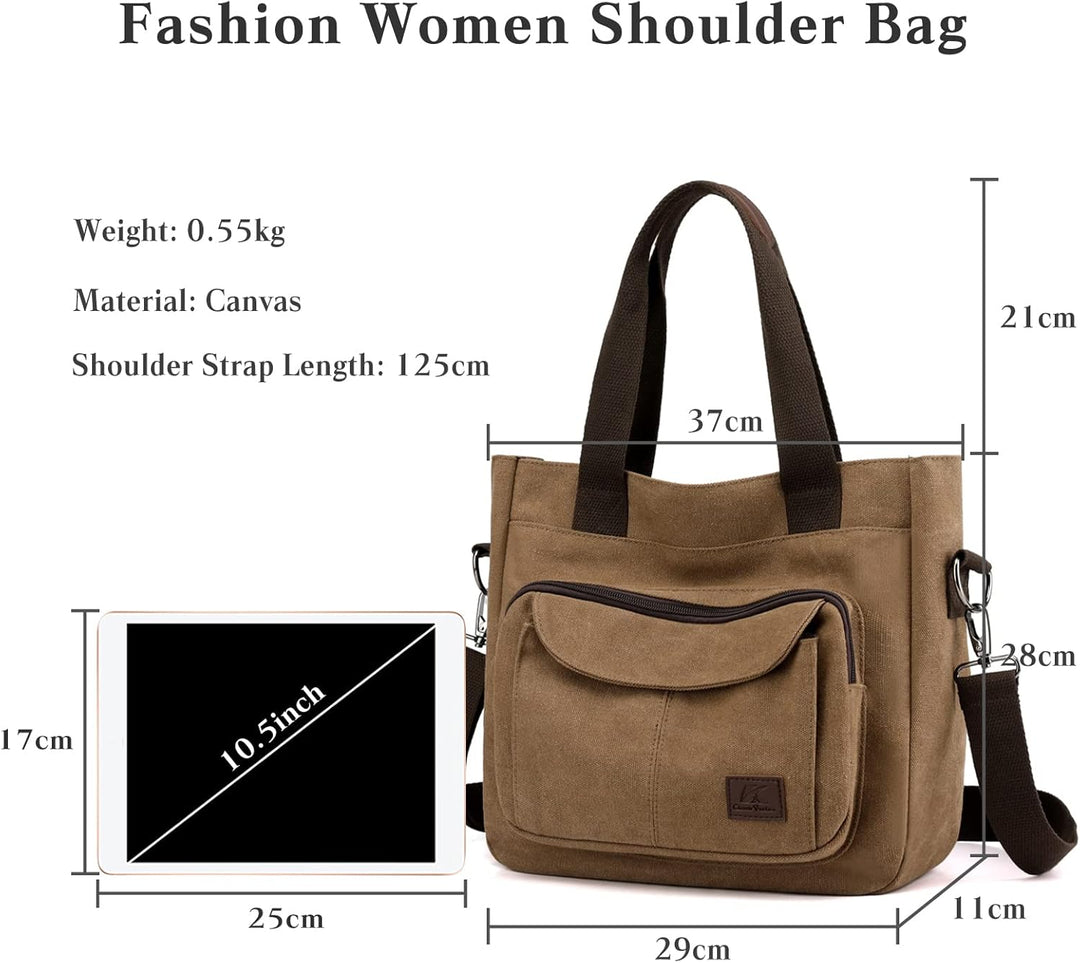 PORRASSO Damen Umhängetasche Canvas Schultertasche Handtasche Hobotasche Tote Mädchen Crossbody Bag