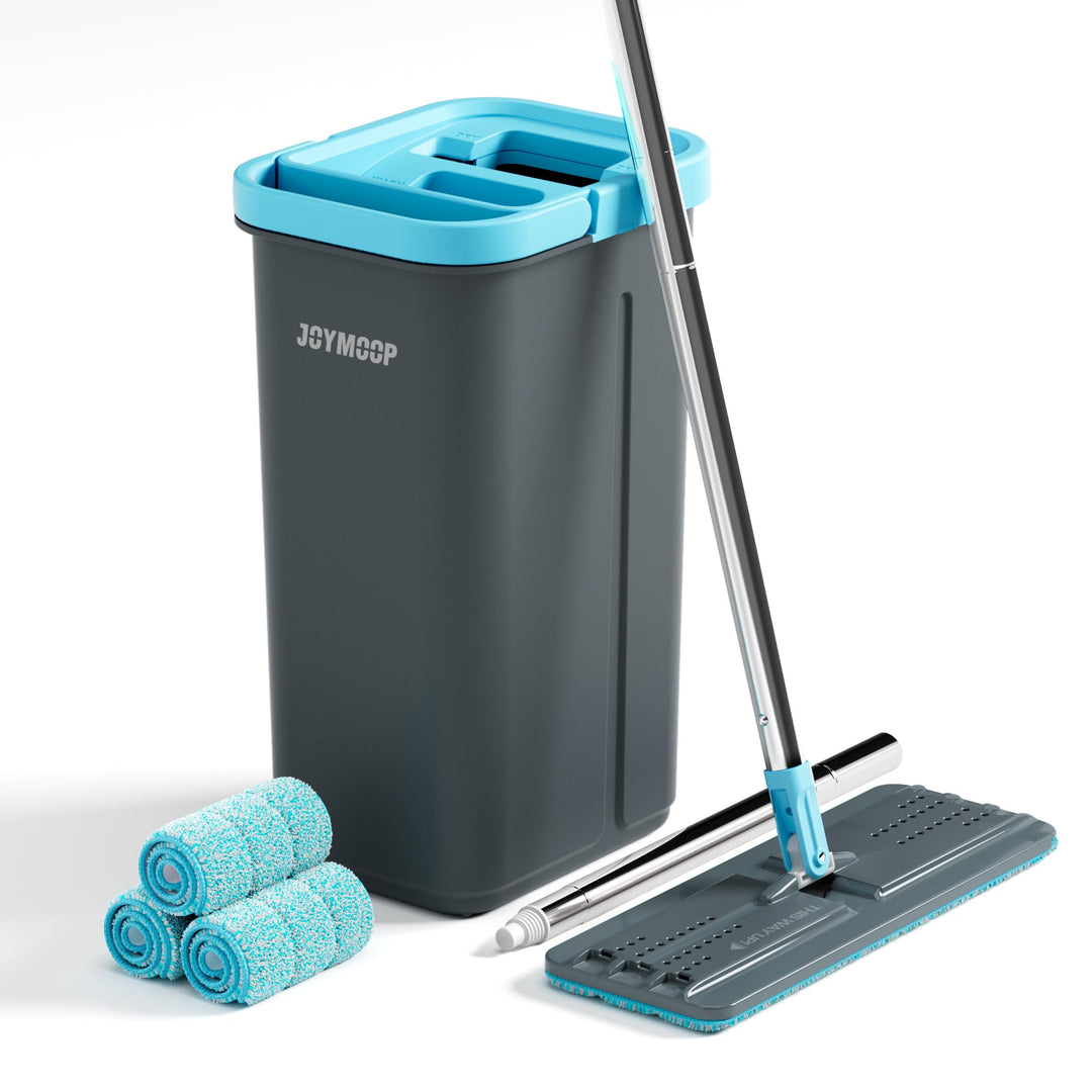 JOYMOOP Wischmopp- und Eimer-Set mit Auswringer, mit 3 wiederverwendbaren Mikrofaser-Wischpads, Wisc