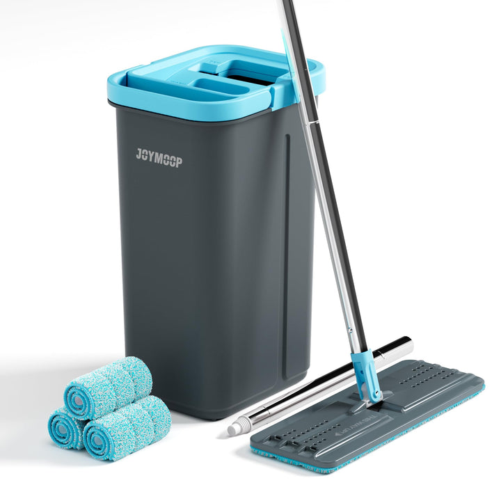 JOYMOOP Wischmopp- und Eimer-Set mit Auswringer, mit 3 wiederverwendbaren Mikrofaser-Wischpads, Wisc
