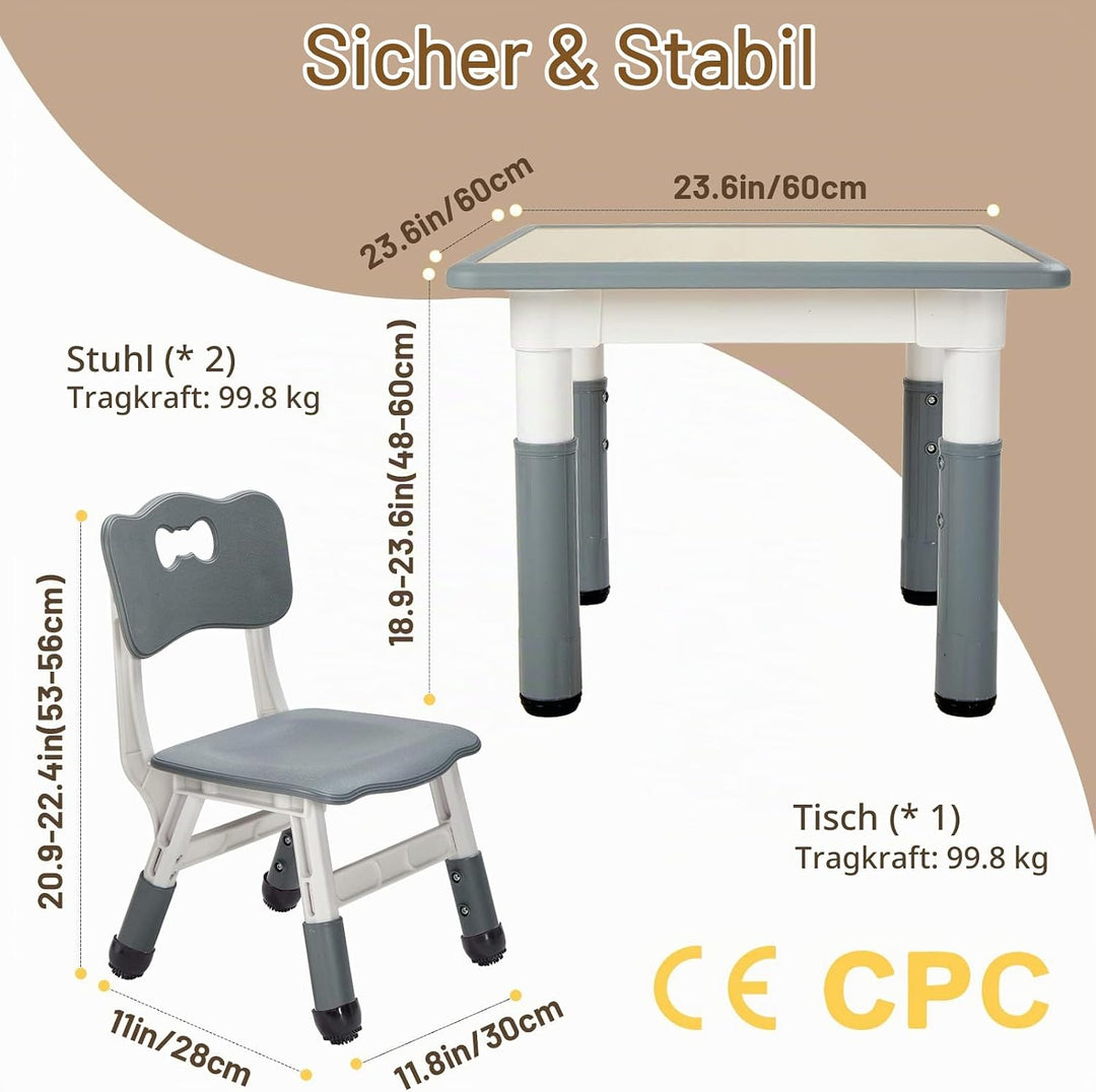FUNLIO Kinderzimmertisch &amp; -stuhlsets, höhenverstellbar für Kinder im Alter von 3-8 Jahren, leicht a