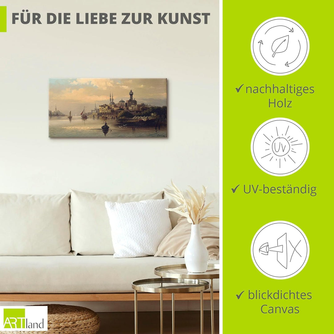 ARTland Leinwandbilder Wandbild Bild auf Leinwand 100x50 cm Wanddeko Türkei Istanbul Fluss Boot Kauf