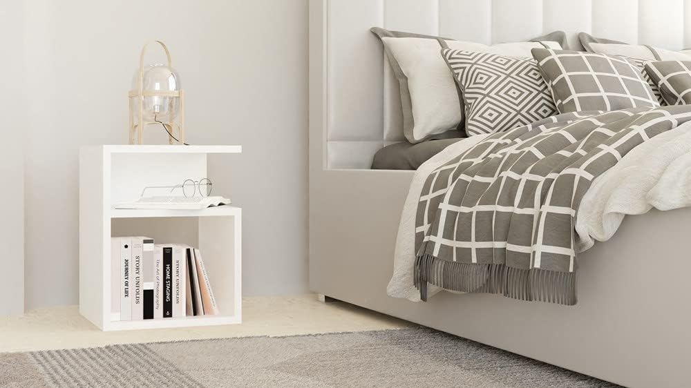 VBChome Nachttisch 30 x 30 x 40 cm Weiss Nachttisch mit 2 Fächer für das Schlafzimmer offene Regale