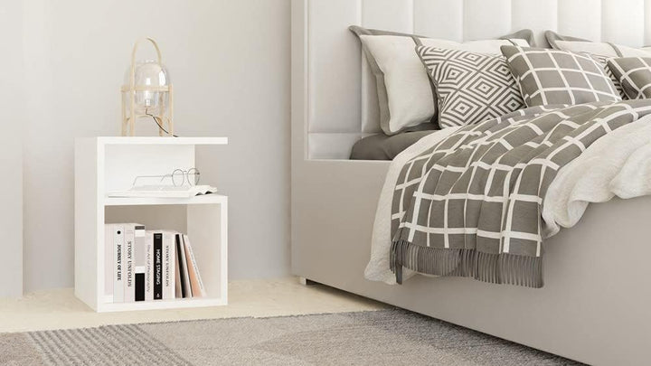 VBChome Nachttisch 30 x 30 x 40 cm Weiss Nachttisch mit 2 Fächer für das Schlafzimmer offene Regale