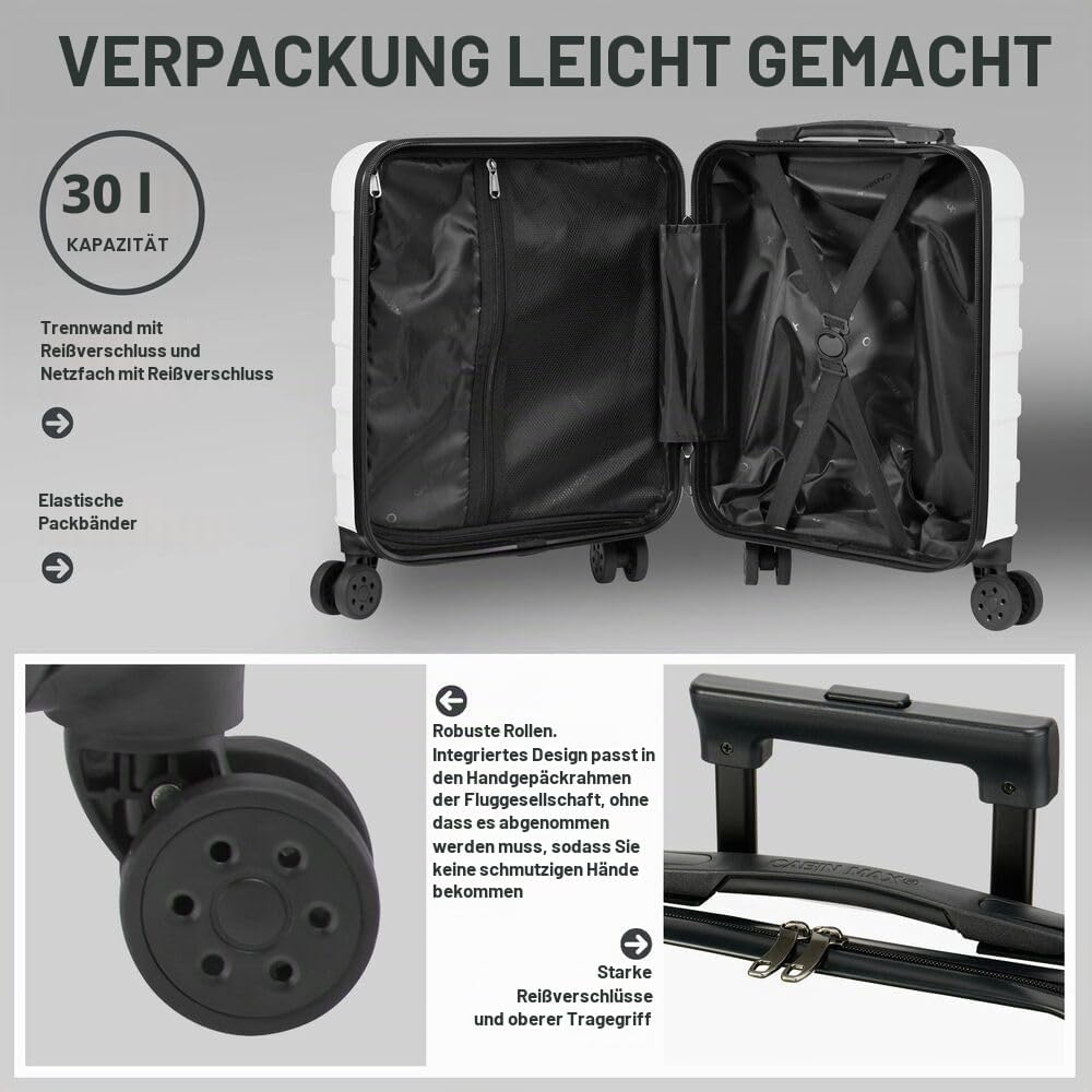 Cabin Max Anode 30L 45x36x20 cm Handgepäck Koffer – leicht, Hartschale, 4 Räder, Leichtes Handgepäck