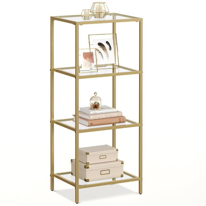 VASAGLE Regal mit 4 Ablagen, Badregal, gehärtetes Glas, einfache Montage, für Badezimmer, Wohnzimmer