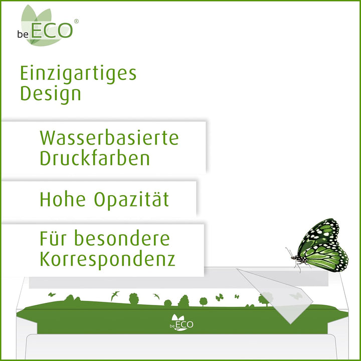 beECO Briefumschläge DIN lang (500 Stück), ohne Fenster haftklebend, Briefumschlag aus 100% Recyclin