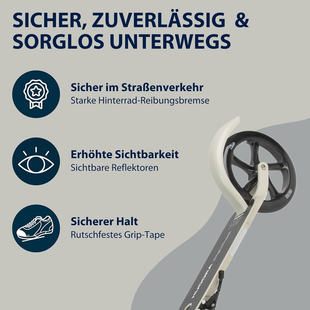 HUDORA BigWheel Pure Scooter - Stabiler Aluminium-Roller mit Ständer - Höhenverstellbarer & zusammen