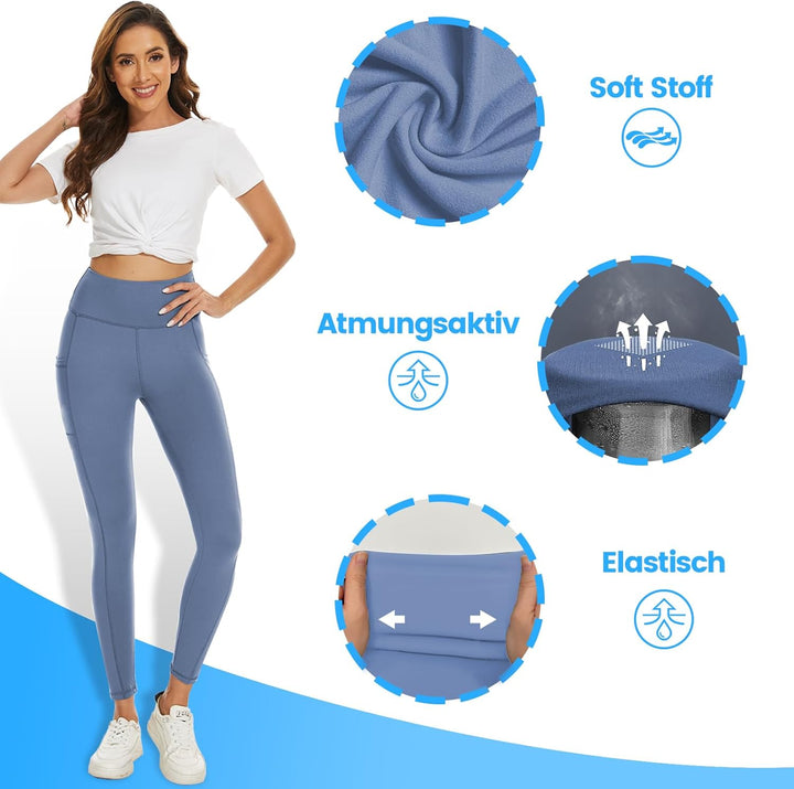 DDOBB 2er Pack Sport Leggings Damen High Waist Sportleggins Damen Lang Mit Taschen Gym Leggings Blic