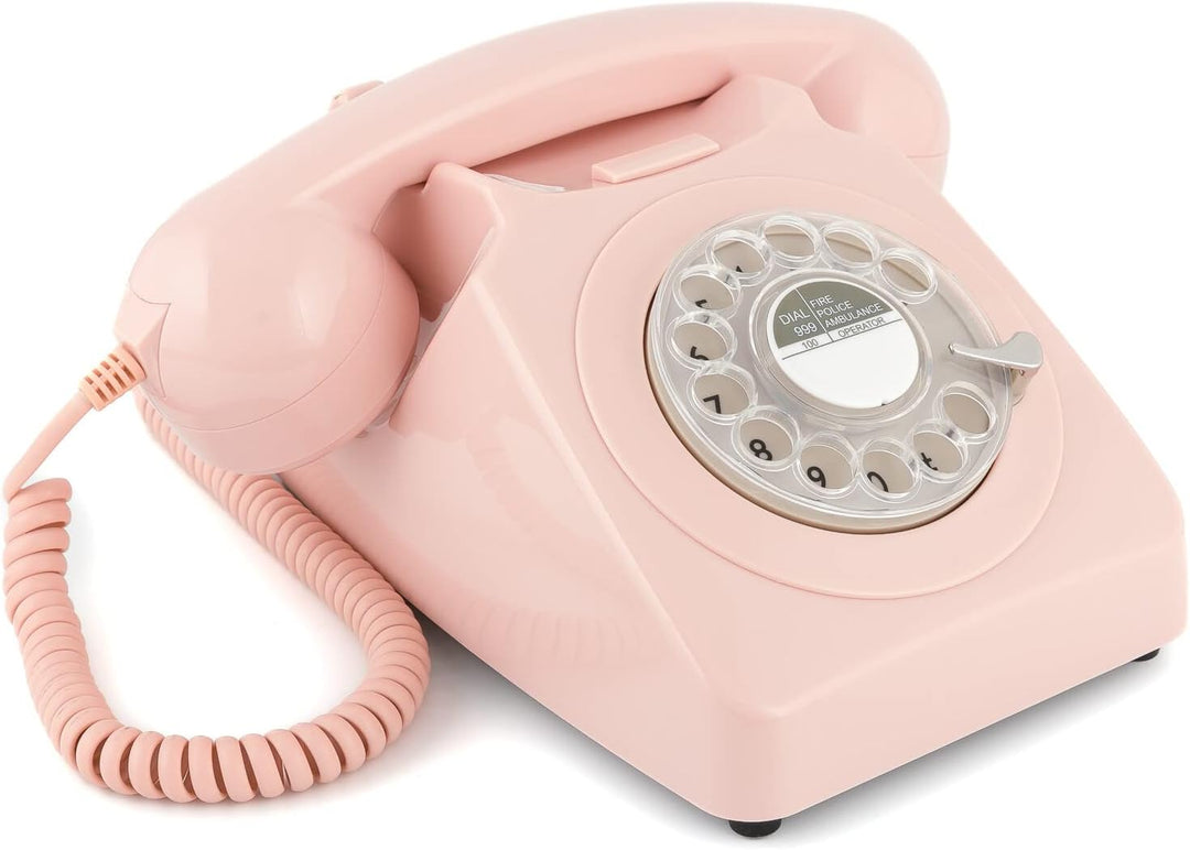 GPO 746ROTARYPINK Retro Telefon mit Wählscheibe im 70er Jahre Design Pink- Nelke Rosa, Pink- Nelke R