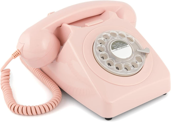 GPO 746ROTARYPINK Retro Telefon mit Wählscheibe im 70er Jahre Design Pink- Nelke Rosa, Pink- Nelke R