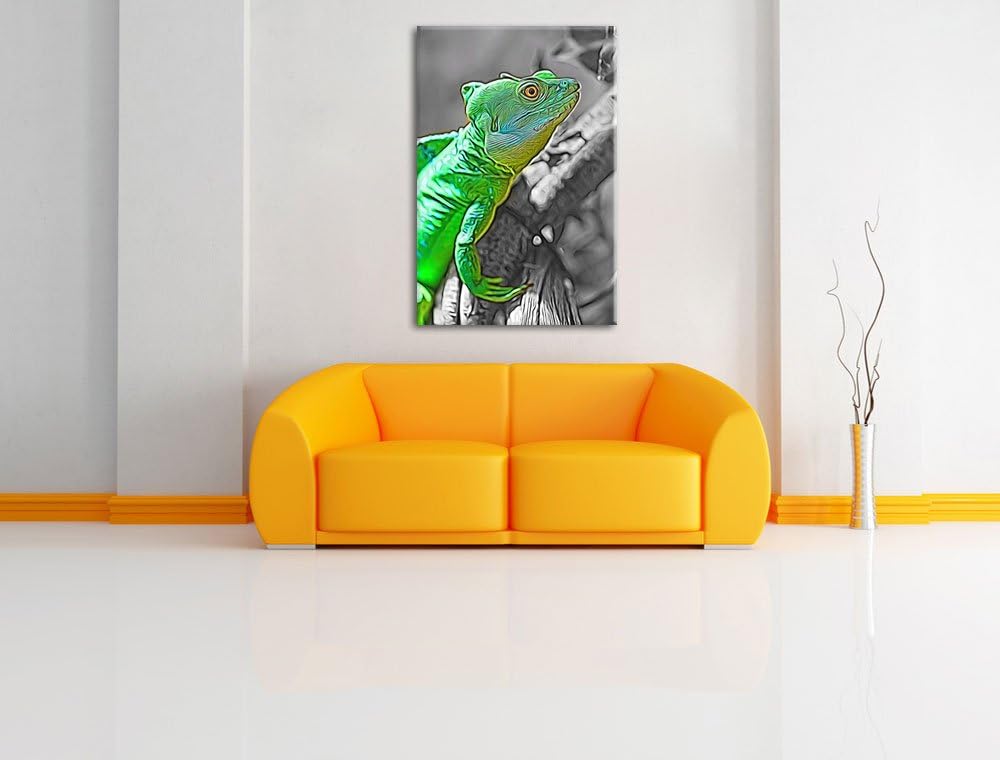 schönes kleines Chamäleon schwarz/weiss Deluxe Format: 100x70 cm auf Leinwand, XXL riesige Bilder fe