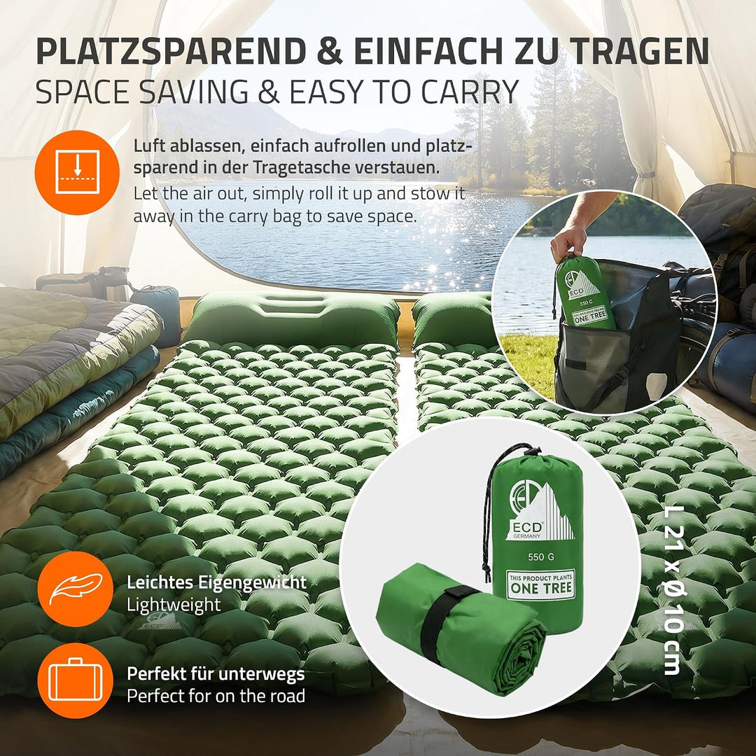 ECD Germany Isomatte Camping, Campingmatte aufblasbar, Luftmatratze Outdoor, Schlafmatte mit integri