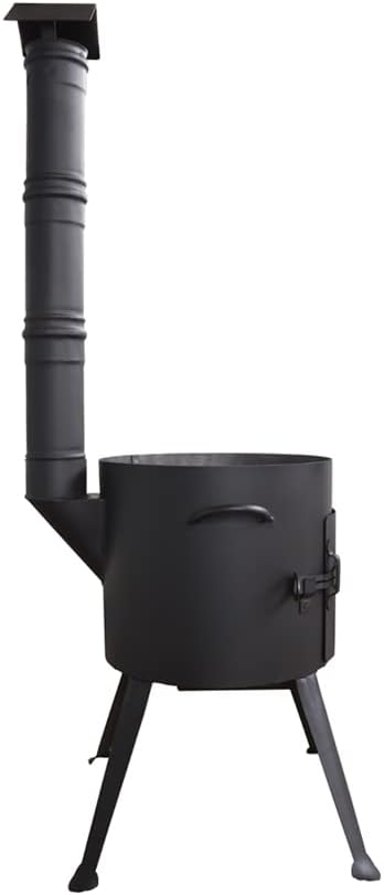 Kukmara Utschak mit Abzugs-Rohr, 45cm + 16 Liter Gusseisen Kazan INNEN GLATT + 50cm Schaumlöffel - F