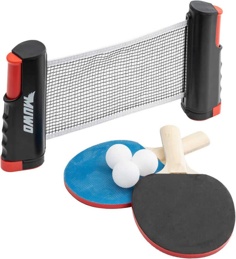 MUWO 2er-Set Tischtennis Schläger mit Netz und 3 Bällen, ausziehbares mobiles Tischtennisnetz, für T