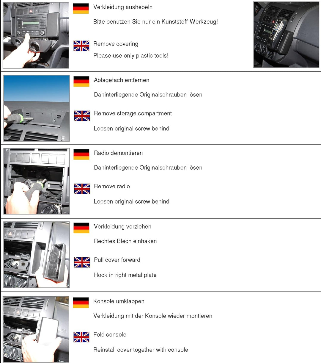 KUDA 096675 Halterung Kunstleder schwarz für VW Polo IV (9N/9N3) ab 11/2001 bis 06/2009 (Montage Obe
