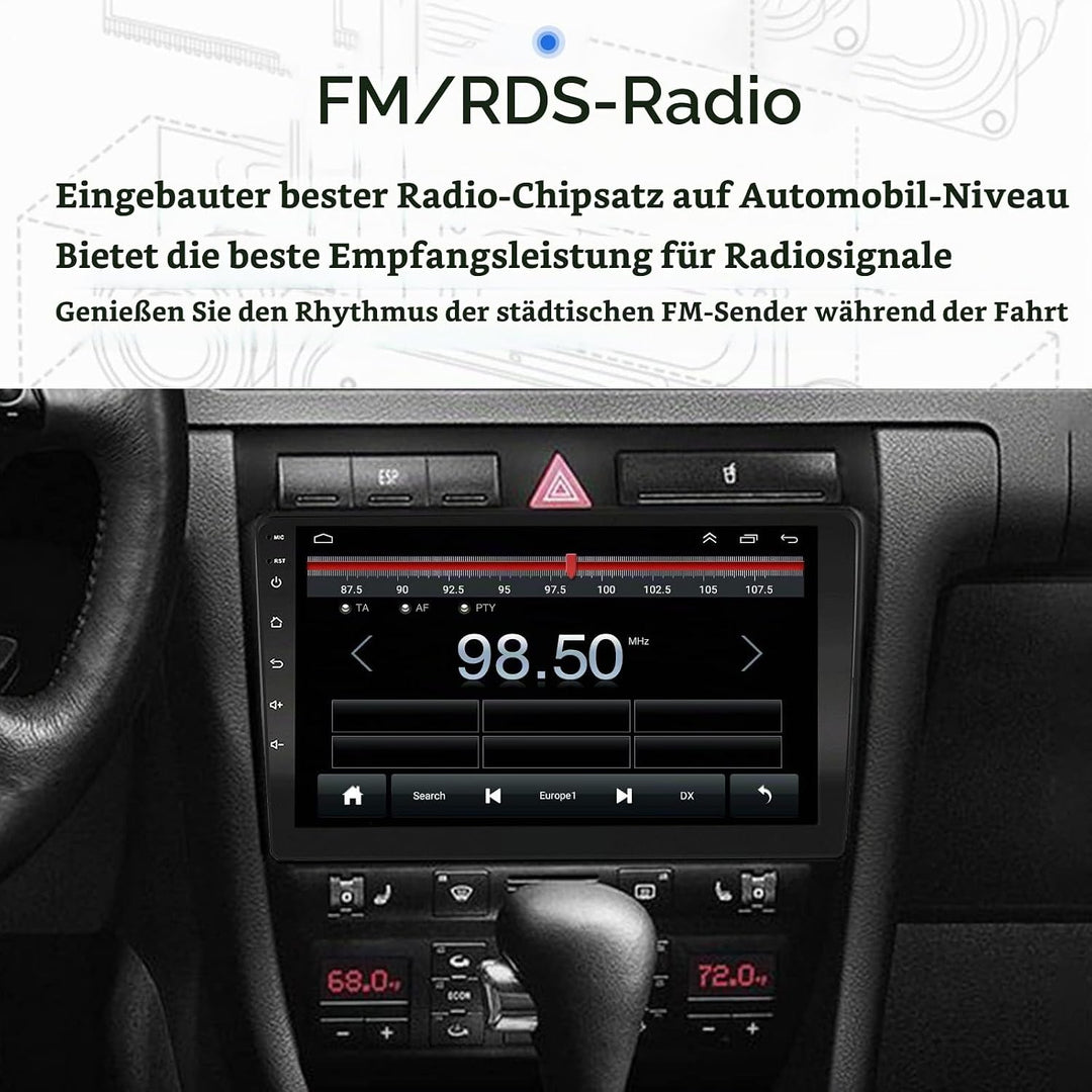 EZoneTronics Carplay Radio Android Auto Radio für Audi A6 C5 1997-2004 S6 1999-2004 mit 9 Zoll Touch