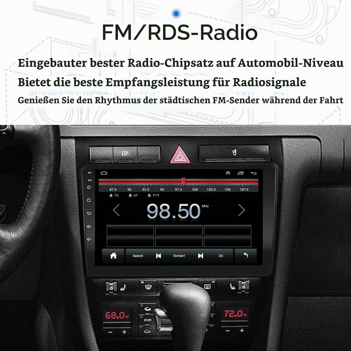 EZoneTronics Carplay Radio Android Auto Radio für Audi A6 C5 1997-2004 S6 1999-2004 mit 9 Zoll Touch