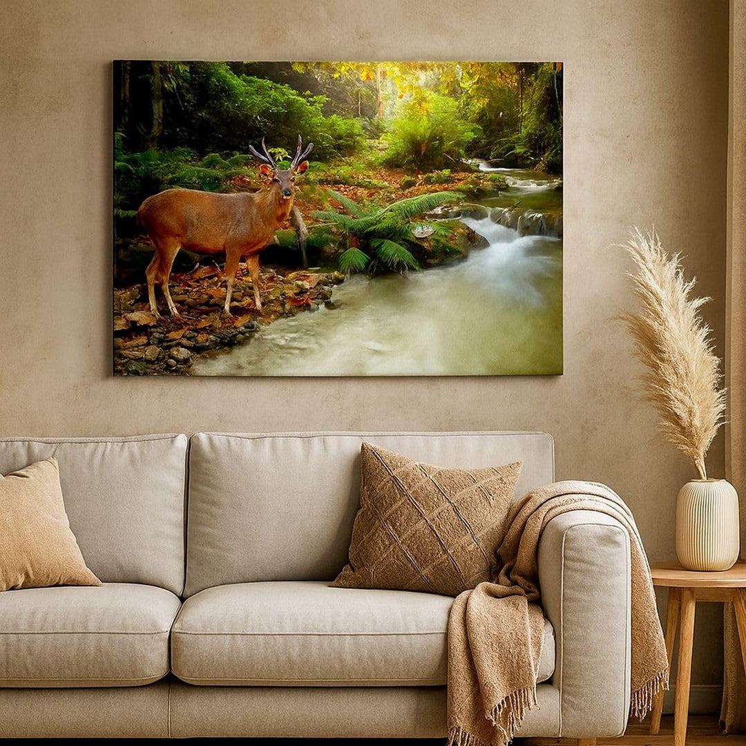 Bilder auf Leinwand 100x70cm Leinwandbild Herbst berg strom landschaft Gross Wanddeko Bild Schlafzim
