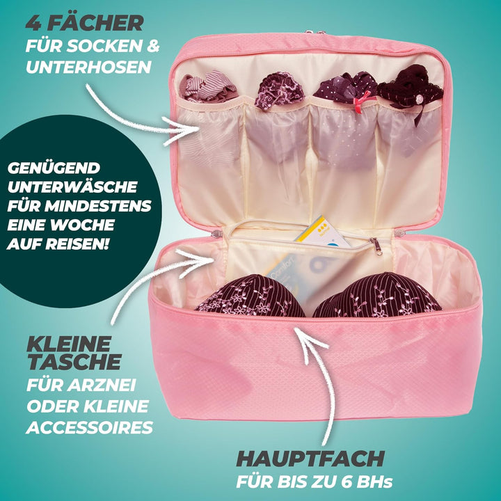 Extra grosser Reise Organizer für Damen, Premium Kosmetiktasche und Kulturtasche für Unterwäsche, Ko