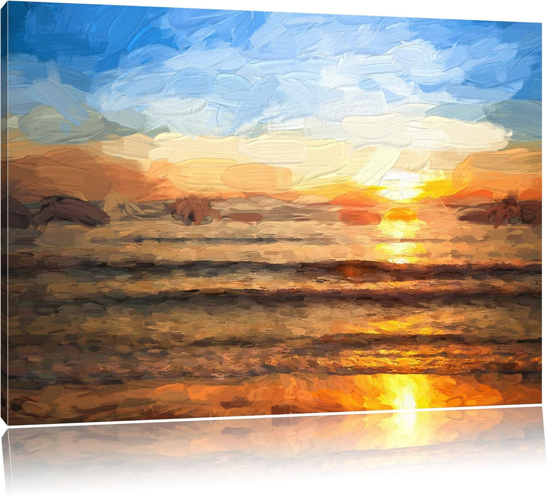 Pixxprint Malibu Beach - Sunrise Water Sand als Leinwandbild/Grösse: 100x70 cm/Wandbild/Kunstdruck/f