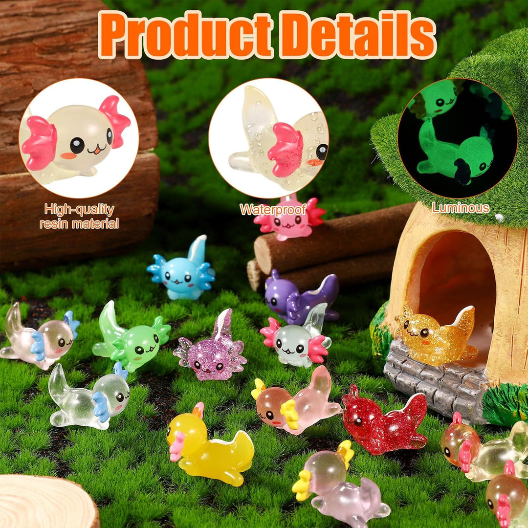 XIHIRCD 72stk Mini-Axolotl Kunstharz, 3 Stile Winzige Miniatur-Axolotl-Figuren Kleines Axolotl-Ornam
