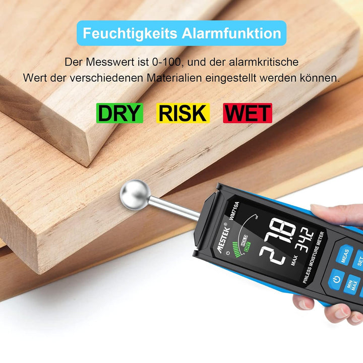 Feuchtigkeitsmessgerät MESTEK Feuchtemessgerät Feuchtigkeitsmesser mit HD-Farb-Grossbild Akustischem
