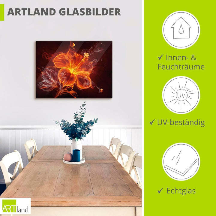 ARTland Glasbilder Wandbild Glas Bild einteilig 80x60 cm Querformat Blumen Feuerblume Feuer Flammen