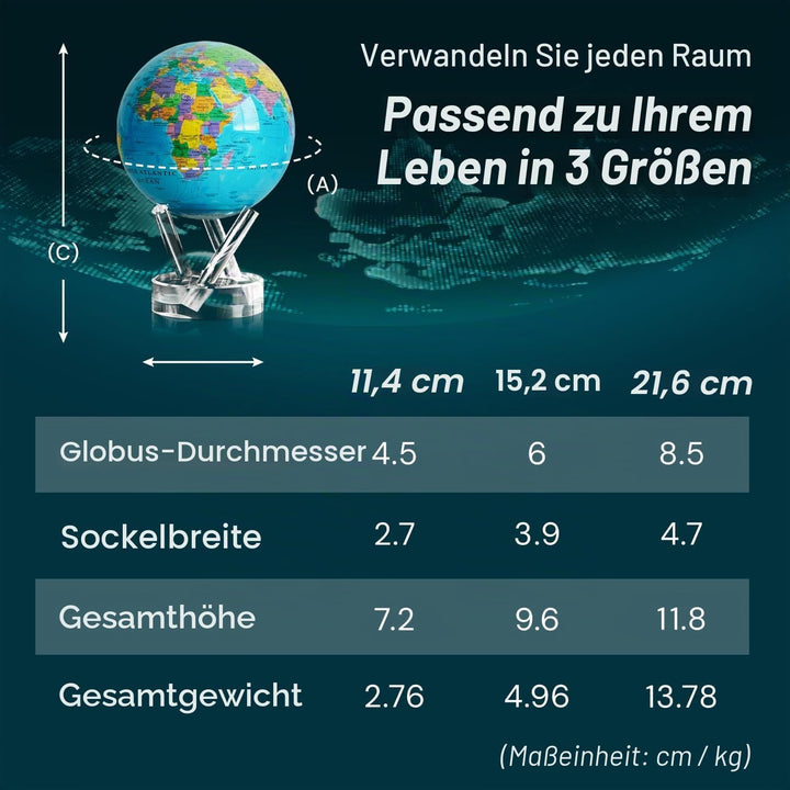 MOVA Globus Ozeanblau Politisch Klassik (4,5") – Rotierender Weltglobus mit Länderkarte, Solarbetrie
