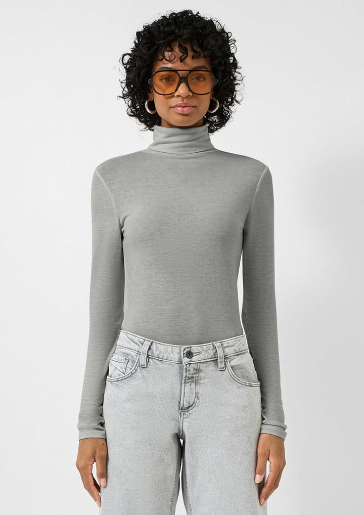 QS Damen Leicht Transparentes Rollkragenshirt Langarmshirt mit Rollkragen XS 9400_grau, XS 9400_grau