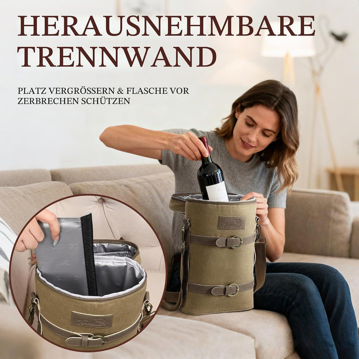 Kato Flaschentasche für 1 Flasche Kühltasche für Wein Bier Getränke Outdoor Tragetasche mit Trennwan