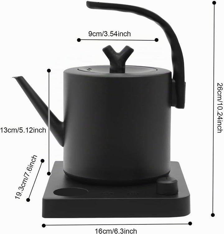 Wasserkocher mit Temperatureinstellung,1L Schwanenhalskessel, 304 Edelstahl,40-100°C,Speicherfunktio