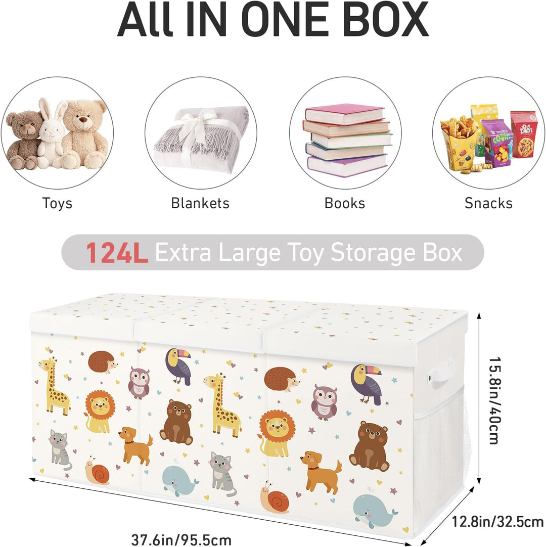 Spielzeugkiste Aufbewahrungsbox mit Deckel Kinder 96 x 32 x 40 cm, Faltbare und Platzsparend für Kin