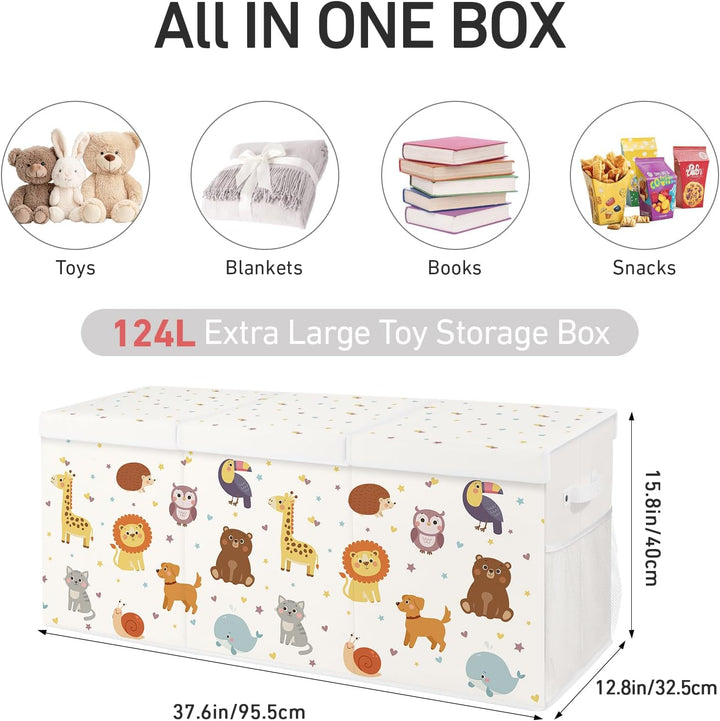 Spielzeugkiste Aufbewahrungsbox mit Deckel Kinder 96 x 32 x 40 cm, Faltbare und Platzsparend für Kin