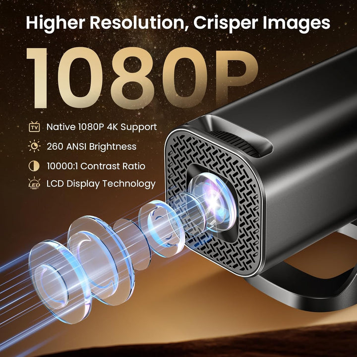 Mini Beamer 4k 1080P Unterstützung Projektor Klein 22000L mit WiFi 6 Bluetooth 5.4 Heimkino Smart Be