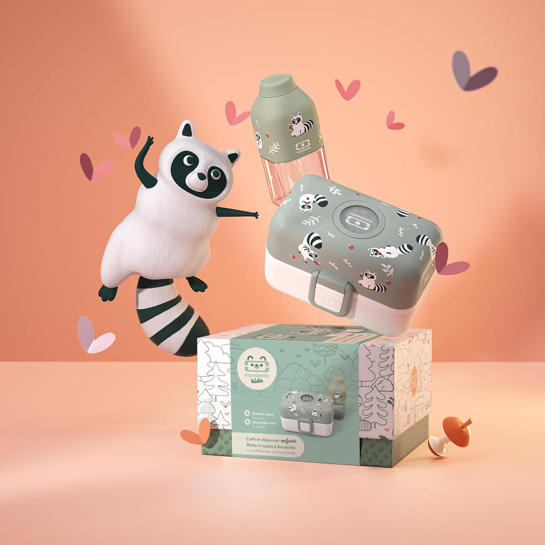 monbento - Geschenkbox Kinder Mittagessen - Mit Brotdose MB Tresor Raccoon, Trinkflasche MB Positive