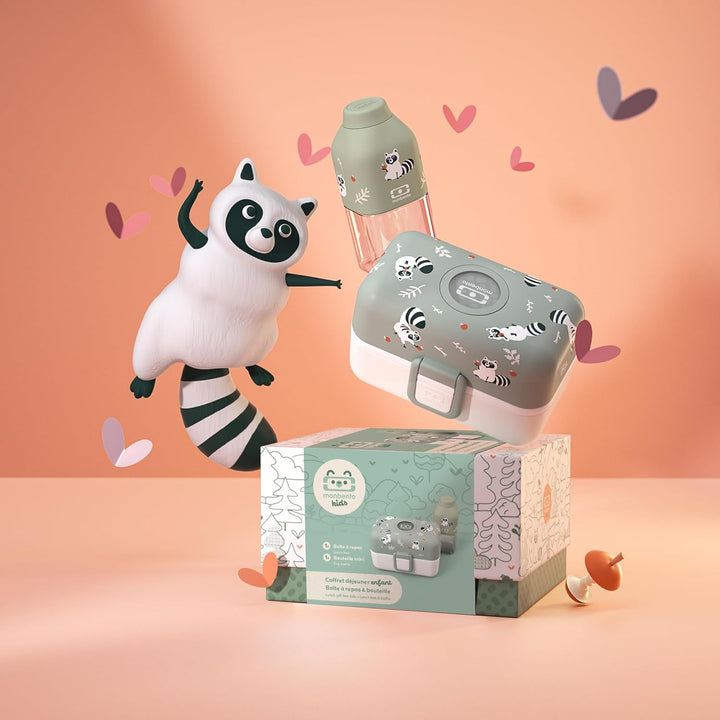 monbento - Geschenkbox Kinder Mittagessen - Mit Brotdose MB Tresor Raccoon, Trinkflasche MB Positive