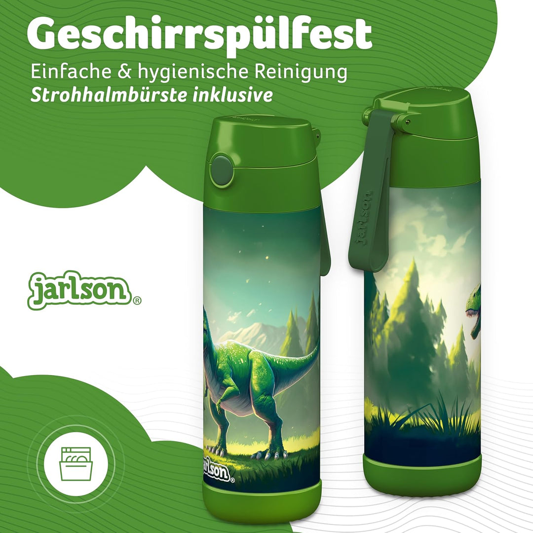 Jarlson® Trinkflasche Kinder Edelstahl Charli [MIT STROHHALM] - Thermosflasche Auslaufsicher - Therm