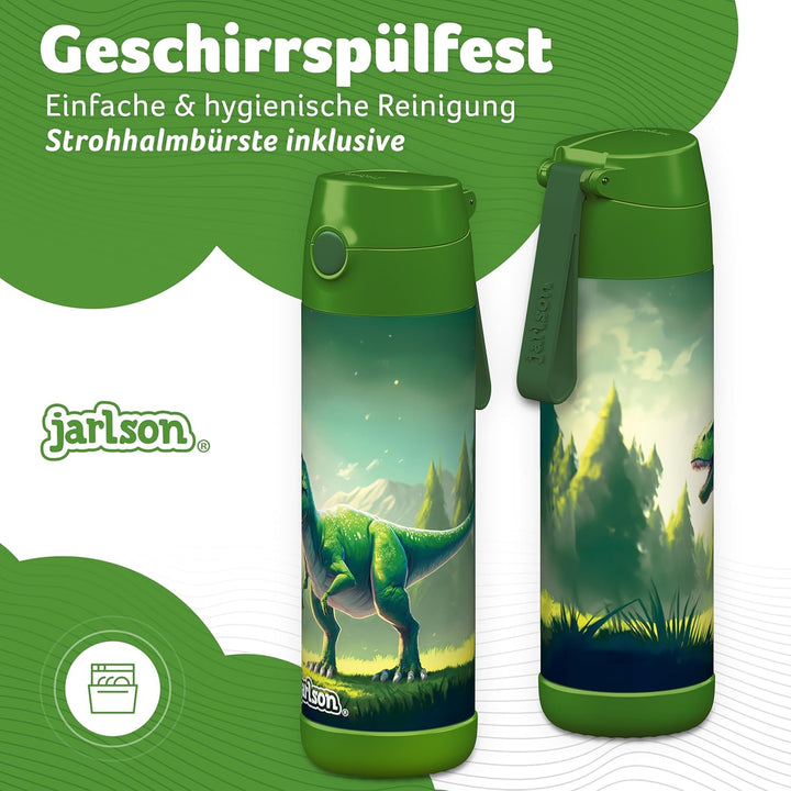 Jarlson® Trinkflasche Kinder Edelstahl Charli [MIT STROHHALM] - Thermosflasche Auslaufsicher - Therm