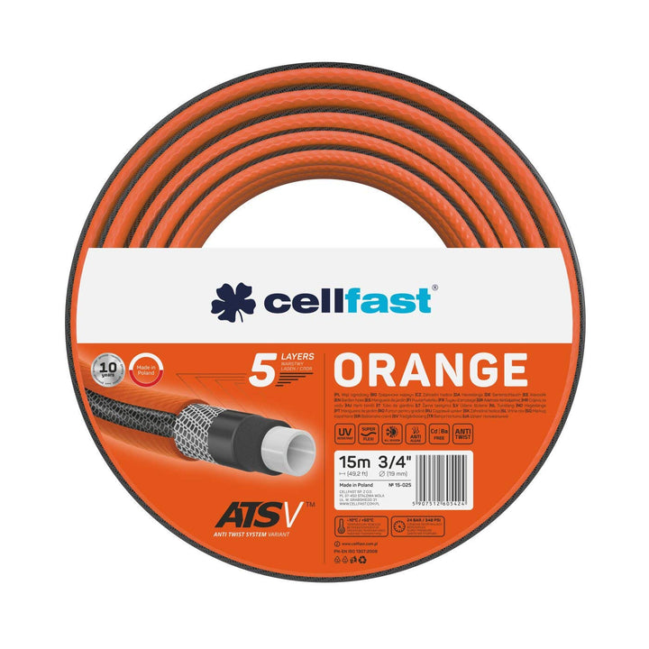 Cellfast ORANGE ATSV Gartenschlauch 5-Lagen-Schlauch Wasserschlauch Trikotgewebe UV-beständig 24 bar