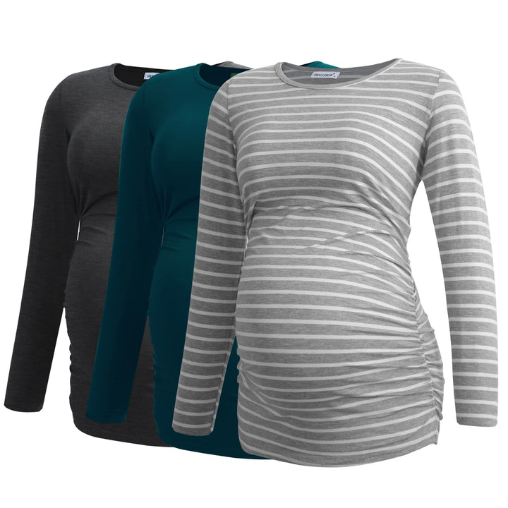 Smallshow Women's Umstandsmode Lange ärmel Umstandsshirt Maternity Tops 3er Pack S Dunkel Grau/Blaug