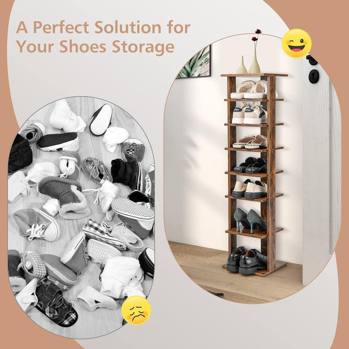 GIANTEX Schuhregal schmal und hoch, Schuhschrank Regal Holz 8 Ebenen, Schuhständer Schuhablage verti