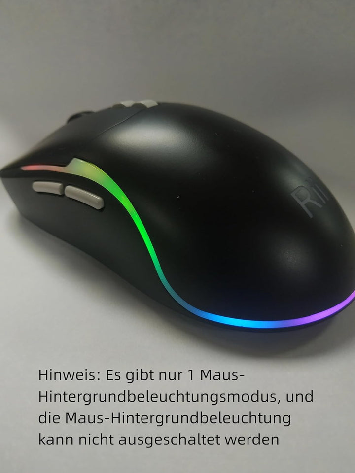 Rii Maus und Tastatur Kabellos Gaming, Tastatur Maus Set, Bluetooth + 2,4GHz Verbindung, LED-Hinterg