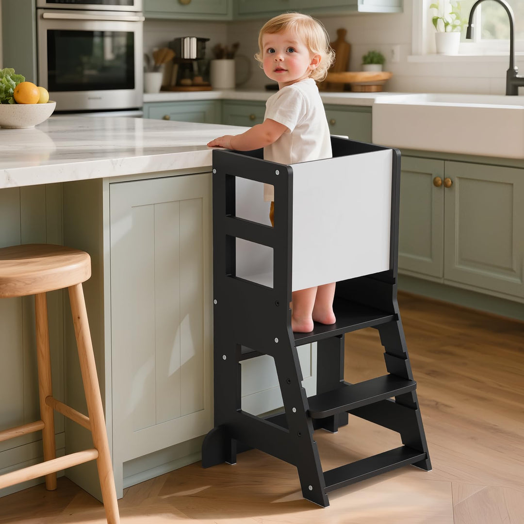 KIDINIX Kinder Lernturm ab 1 Jahr, für Küche und Bad,Schwarz, Schwarz