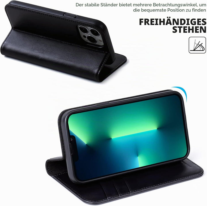 VISOUL Hülle für iPhone 13 Handyhülle Schutzhülle TPU [Erstklassiges Echtleder] [Kartenfach] [Magnet