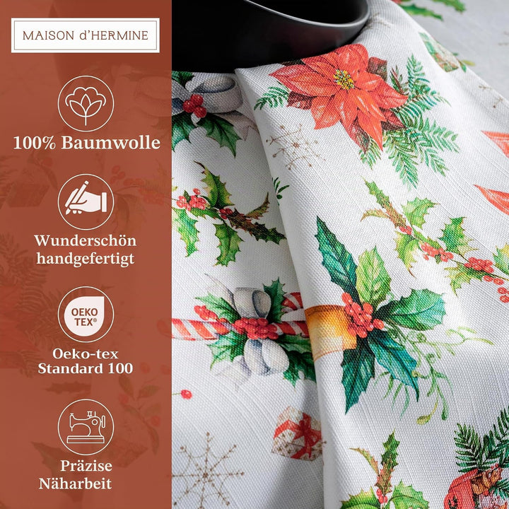 Maison d' Hermine Stoffservietten 4er Set aus 100% Baumwolle Wiederverwendbare Stoffservietten Weihn